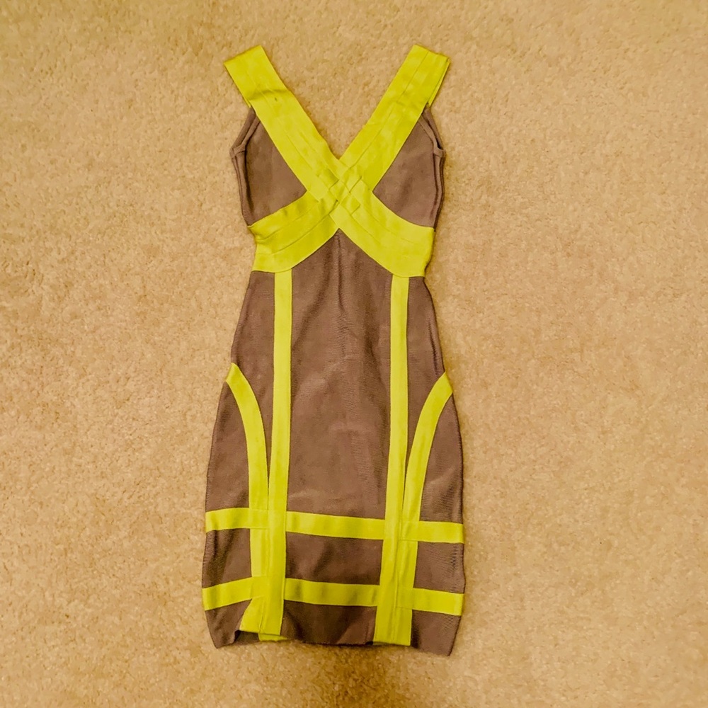 Bebe Neon Yellow Basket Bandage Cocktail Dress